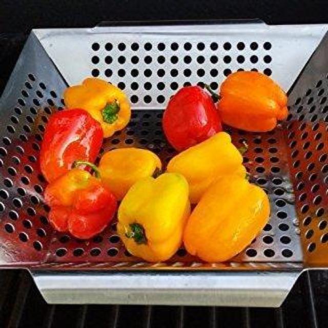 #1 BEST Vegetable Grill Basket - BBQ Accessories for Grilling Veggies, Fish, Meat, Kabob, or Pizza - Use as Wok, Pan, or Smoker - Quality Stainless Steel - Camping Cookware - Charcoal or Gas Grills OK