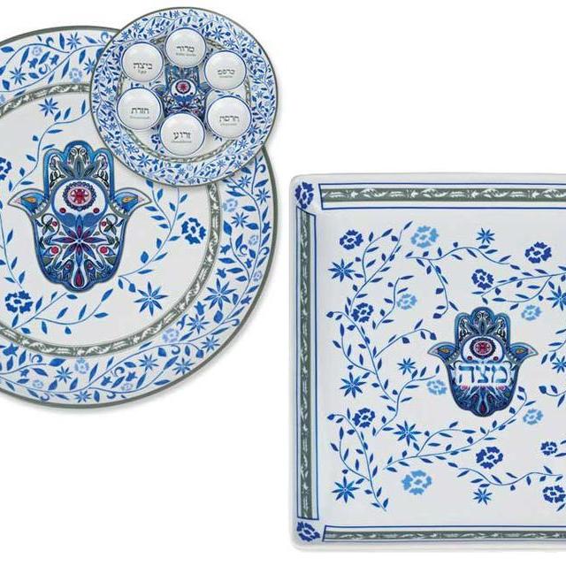 Blue Hamsa Seder Set