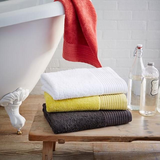 Organic Pleated Edge Towels, BATH, WHITE