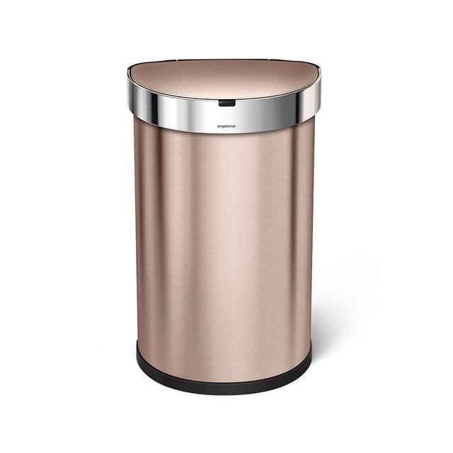 45 litre semi-round sensor can with liner pocket rose gold steel