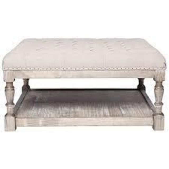 Creston Beige Linen Tufted Cocktail Ottoman