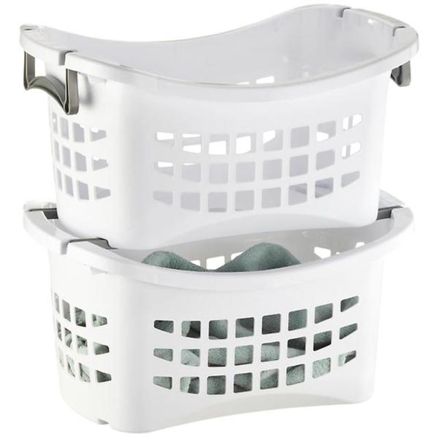 White Stackable Laundry Basket with Grey Handles