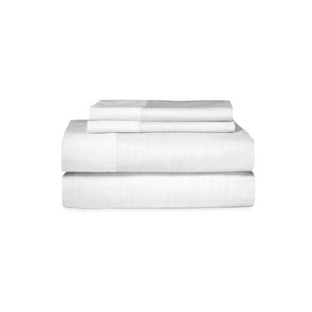 Striated Band 400 Thread Count Fitted Sheet - Queen - White