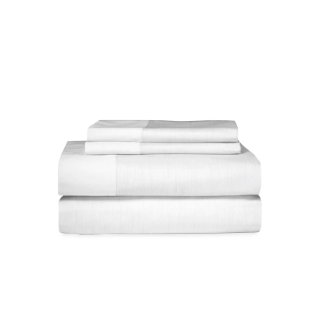 Striated Band 400 Thread Count Flat Sheet - Queen - White