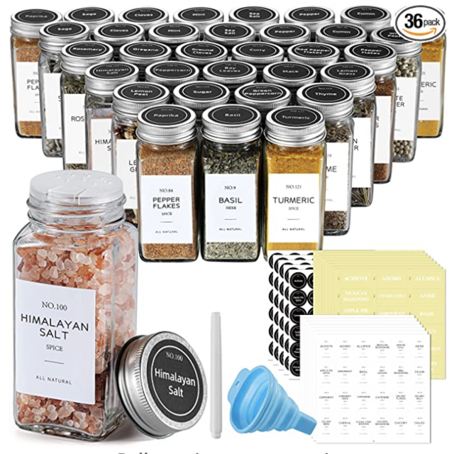 NETANY 36 Pcs Spice Jars with Labels