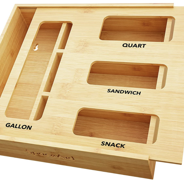 SpaceAid Bag Storage Organizer for Kitchen Drawer, Bamboo Organizer