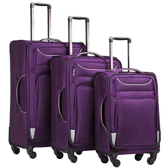 Coolife Luggage 3 Piece Set Suitcase Spinner Softshell lightweight (purple+sliver)