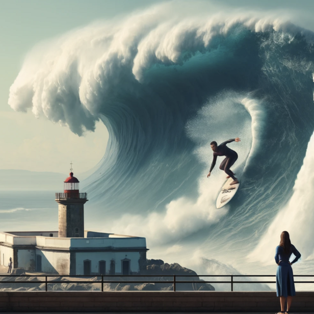 Andre surfs Nazare / Jess tows him in and rescues him