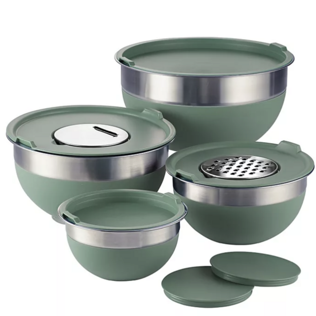 Tramontina 10-Piece Stainless Steel Mixing Bowls, Covers & Graters Included