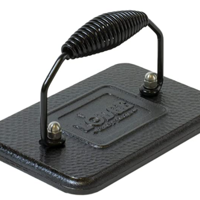 Lodge Pre-Seasoned Cast Iron Grill Press with Cool-Grip Spiral Handle, 4.5 inch X 6.75 inch, Black