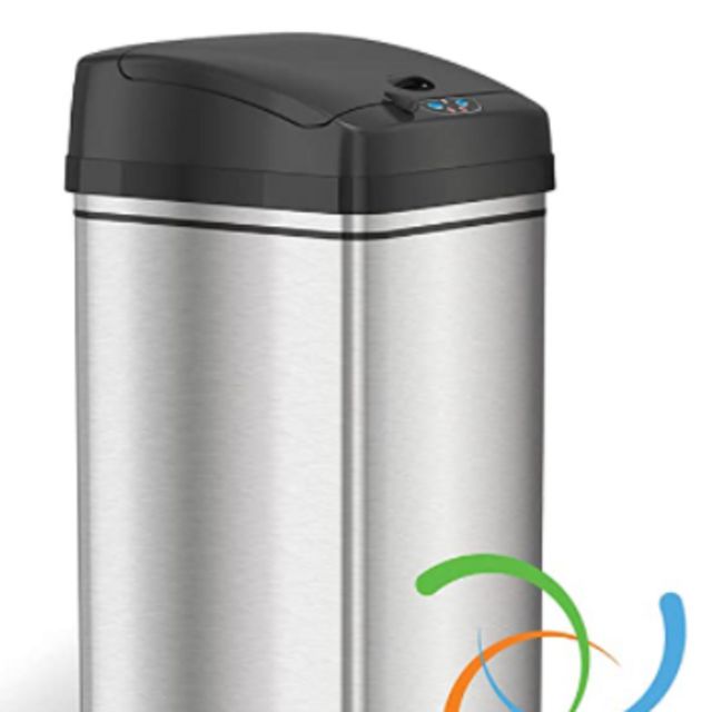 iTouchless 13 Gallon Automatic Trash Can with Odor-Absorbing Filter and Lid Lock, Power by Batteries (not included) or Optional AC Adapter (sold separately), Black/Stainless Steel