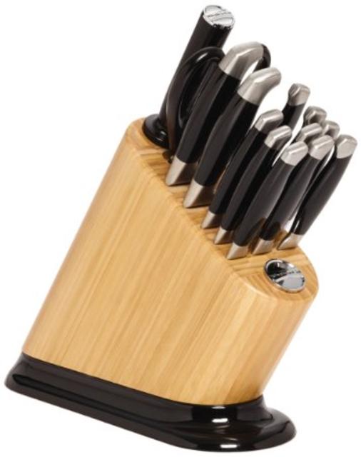 KitchenAid 14-Piece Iconic Bamboo Cutlery Knife Block Set with Black Caviar Aluminum Polished Base