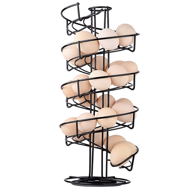 Toplife Spiral Design Metal Egg Skelter Dispenser Rack, Storage Display Rack, Black