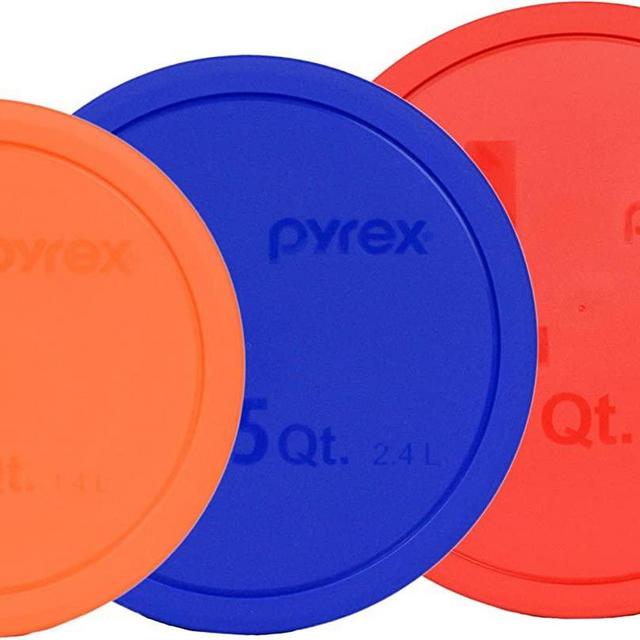 Pyrex (1) 4qt Red, (1) 2.5qt Blue, & (1) 1.5qt Orange Plastic Storage Lid