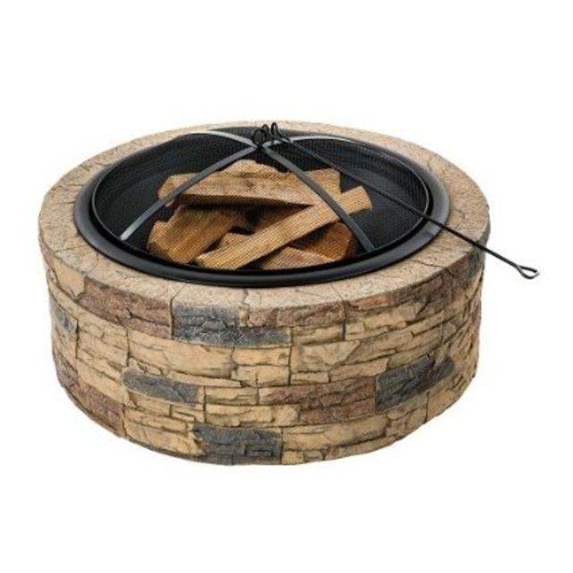 Sun Joe SJFP35-STN Cast Stone Fire Pit, 35-Inch