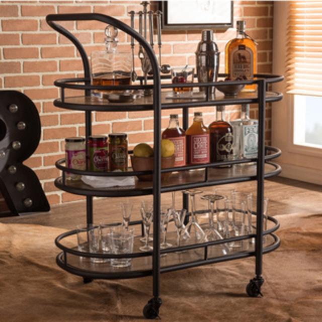 Baxton Studio Karlin Rustic Industrial Mobile Serving Cart