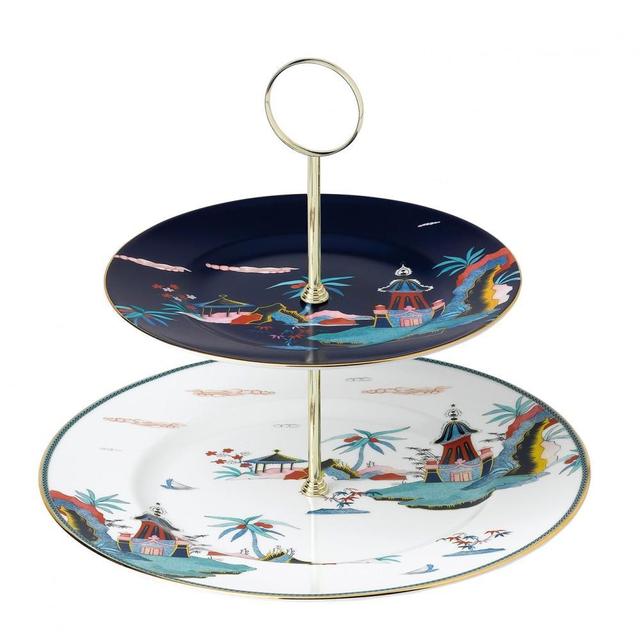 Wonderlust Two-Tier Blue Pagoda Cake Stand