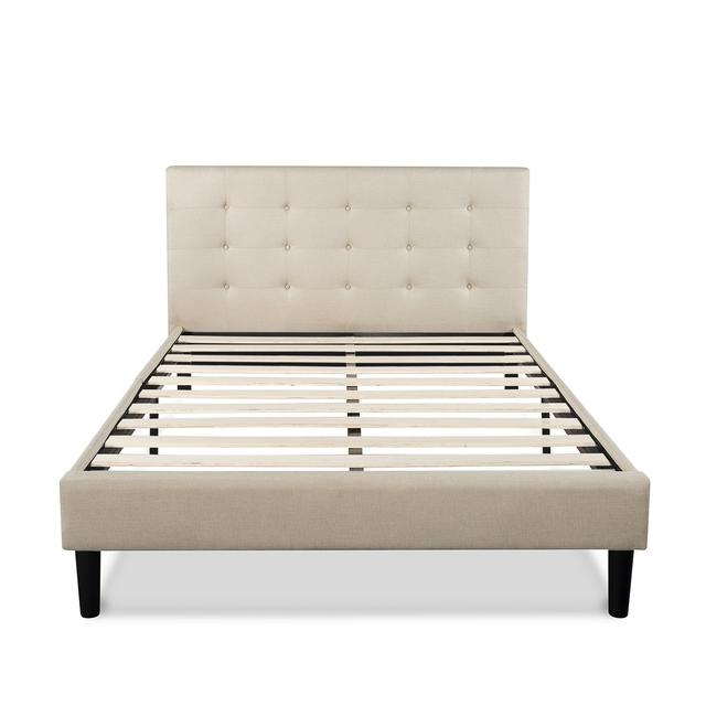 Zinus Upholstered Button Tufted Platform Bed with Wooden Slats, Queen