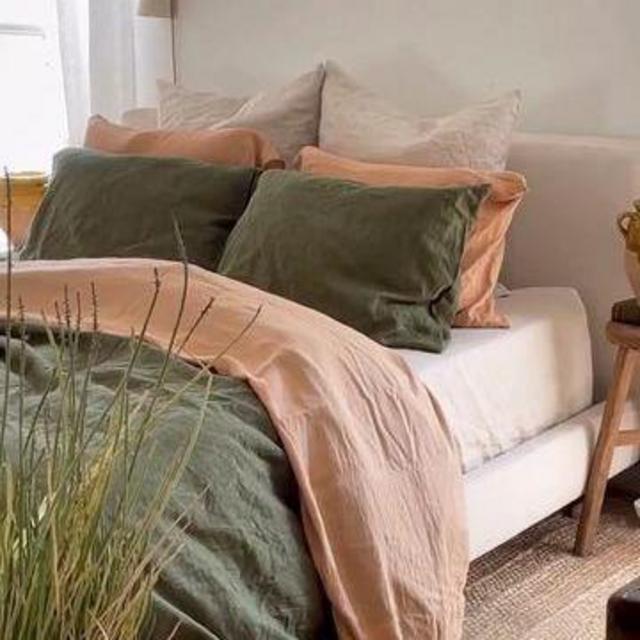 *King Size* Olive Stripe, Terracotta & Oatmeal Bedding Bundle