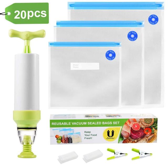 Sous Vide Bags Kit: 15 Reusable BPA Free Food Vacuum Sealer Bags