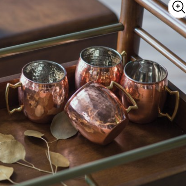 16 Oz. Solid Copper Moscow Mule Mugs, Hammered Finish, Set of 4