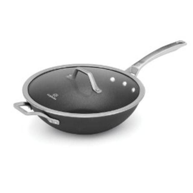 Calphalon Signature Nonstick Flat Bottom Wok with Lid, 12"