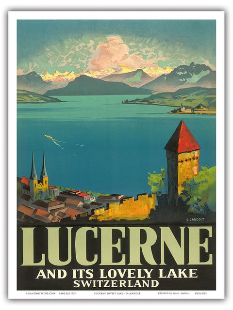 9in x 12in Vintage Travel Poster Art Print Lucerne And Its Lovely Lake, Switzerland by Otto Landolt c.1930s