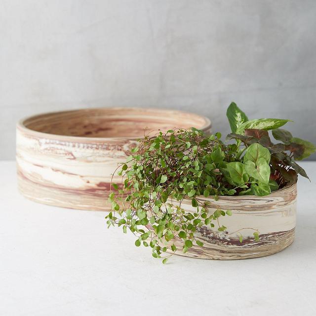 Marbled Earthenware Low Bowl Planter