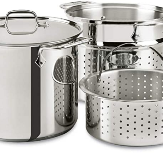 All-Clad E9078064 Stainless Steel Multicooker with Perforated Steel Insert and Steamer Basket, 8-Quart, Silver