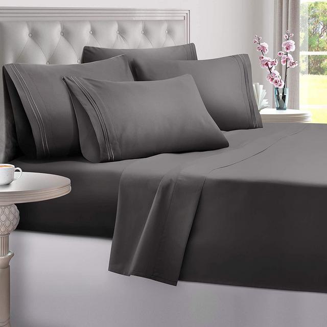 DreamCare 6 Piece Deep Pocket Sheets Microfiber Sheets Bed Sheets Bedding Sets California King Size, Gray