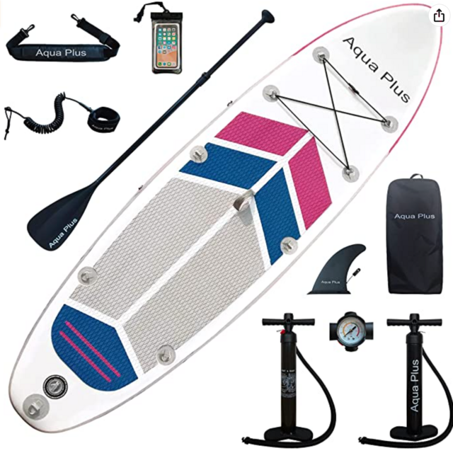 (For Nikki) Aqua Plus 6inches Thick Inflatable Stand Up Paddle Board - Pink Gray