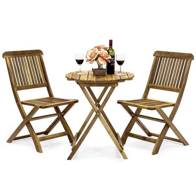 Best Choice Products 3-Piece Acacia Wood Folding Patio Bistro Set for Backyard, Balcony, Porch, Deck w/ 2 Chairs, Round Coffee Table, Natural