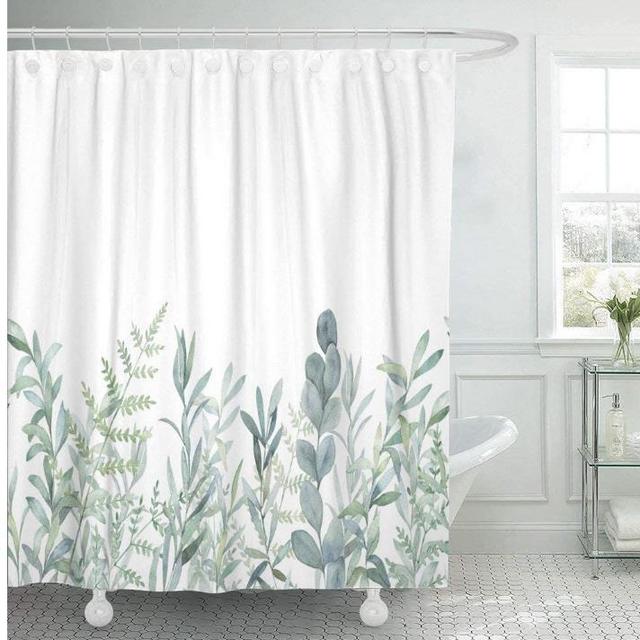 Emvency Fabric Shower Curtain Curtains with Hooks Green Eucalyptus Watercolor Floral Pattern Botanical Artistic Border Botany Bouquet Branch Christmas Clip 72"X72" Waterproof Decorative Bathroom
