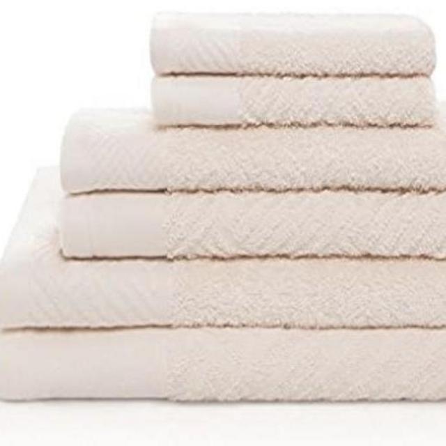 SUPERIOR 100% Egyptian Cotton 6 PC Basket Weave- Jacquard and Solid Towel Set- Ivory (2 face+2 Hand+2 Bath)