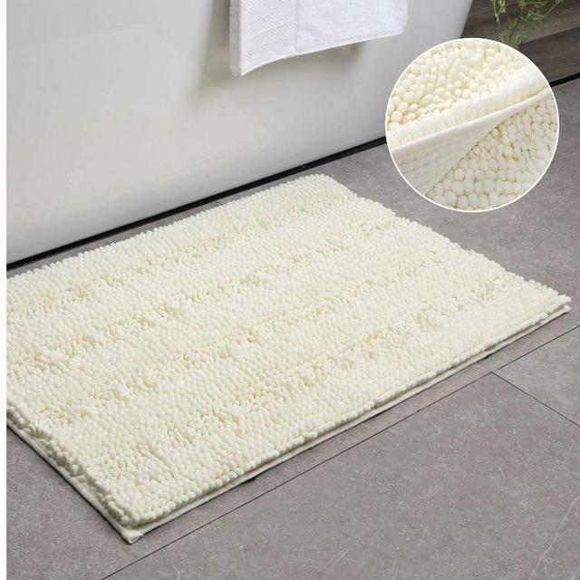 CIICOOL Thick Chenille Bathroom Rugs Non Slip Bath Rugs Super Absorbent Bathroom Mat Machine Washable Bath Mats for Bathroom ,Tub, Shower, 17 x 24 Inches, Ivory White