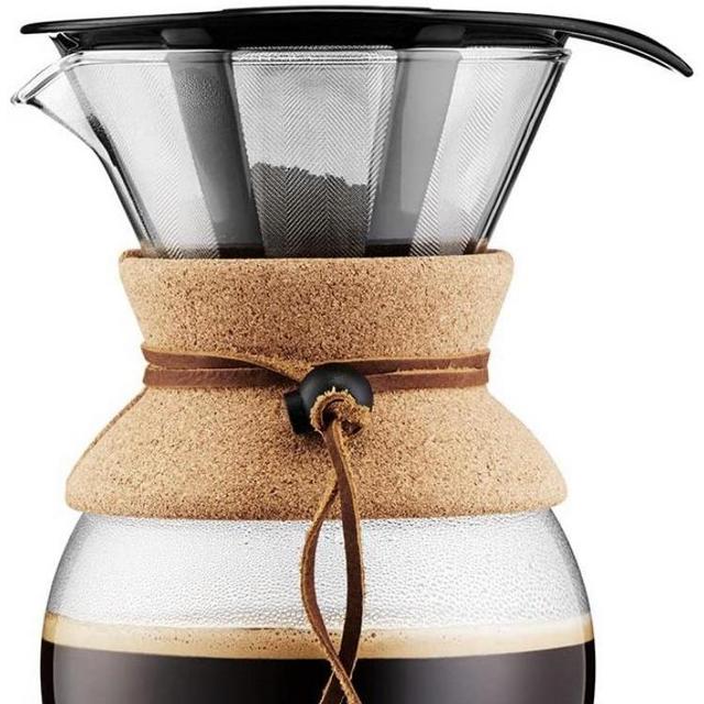 Bodum 11571-109 Pour Over Coffee Maker with Permanent Filter, Glass, 34 Ounce, 1 Liter, Cork Band