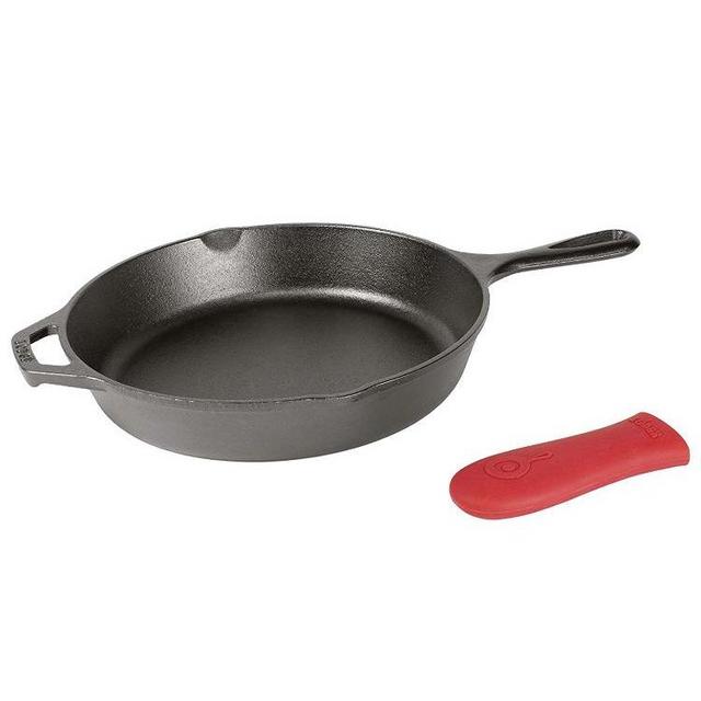 Lodge Cast Iron Skillet, Pre-Seasoned with Silicone Hot Handle Holder , 10.25 Inch Dia, Black/Red Silicone (L8SK3ASHH41B)
