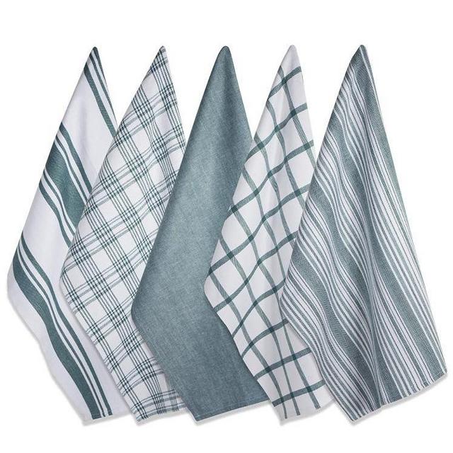 DII Kitchen Dish Towels (Teal, 18x28"), Ultra Absorbent & Fast Drying, Professional Grade Cotton Tea Towels for Everyday Cooking and Baking - Assorted Patterns, Set of 5