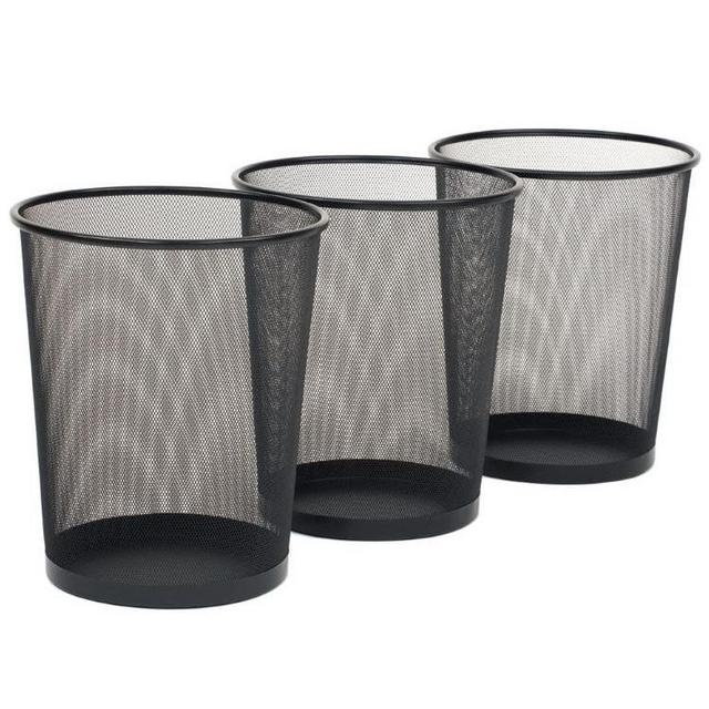 Seville Classics 3-Pack Round Mesh Wastebasket Recycling Bin, 6 Gal, 12" Diameter Top x 14" H, Black
