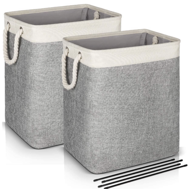 JOMARTO Laundry Basket with Handles 2 Pack, Collapsible Linen Laundry Hampers Built-in Lining with Detachable Brackets Well-Holding Laundry Storage Basket for Toys Clothes Organizer - Gray