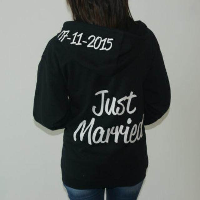 Just Married Hoodie zip up jacket with date on hood. Just Married hoodie jacket. Sizes S, M, L, XL, XXL.