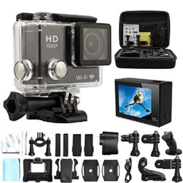 GeekPro® 2.0'' WIFI HD 1080P Sports Camera Black 12MP + Medium Shockproof Carrying Bag + 8G SD Card Waterproof Action DV Camcorder 140 degree Wide Angle Car DVR Recorder Diving, Skating,Underwater HDMI Output