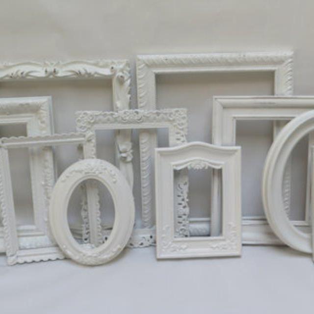 Custom Picture Frame Set 10 White frames lightly distressed with glass for picture gallery wall
