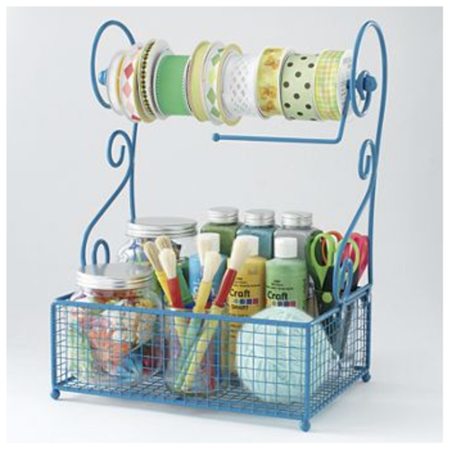 Paper Towel Holder with Tear Bar and Basket in Island Blue