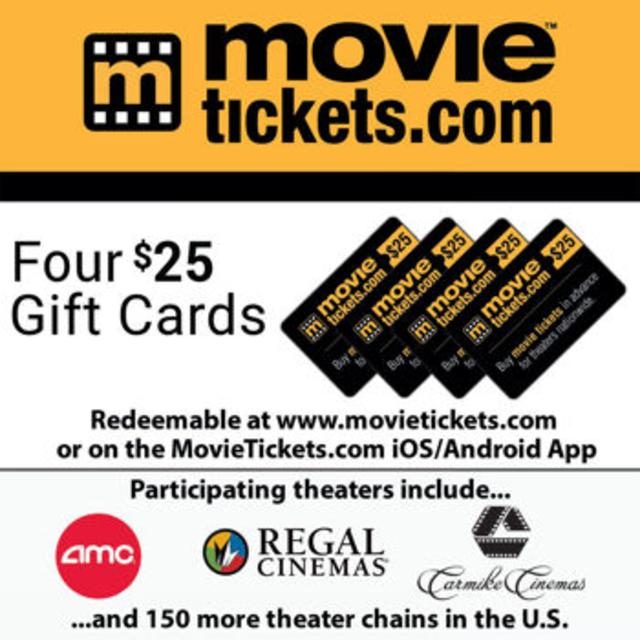 MovieTickets.com Four $25 Gift E-Cards