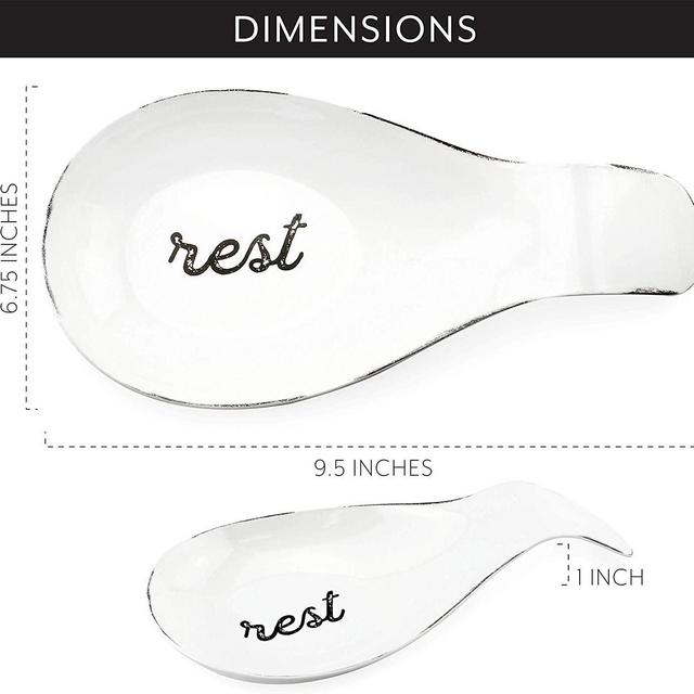 Auldhome Rustic White Spoon Rest, Distressed Enamel Ceramic Spoon Holder in Farmhouse Style