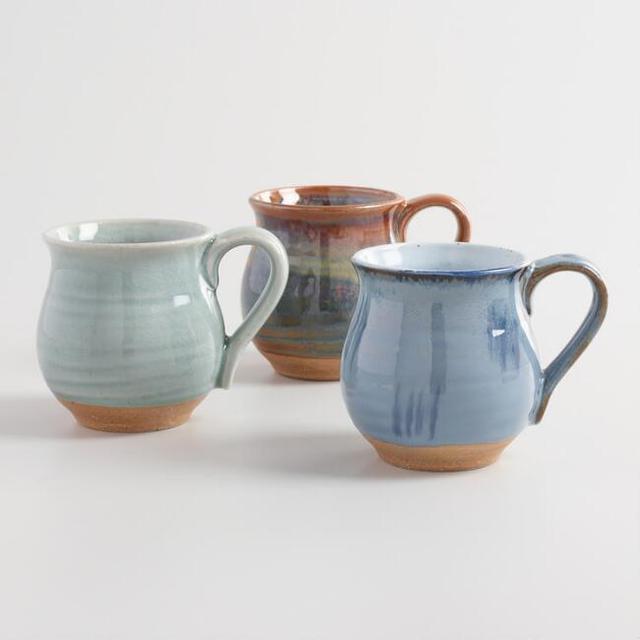 Organic Glazed Ceramic Belly Mugs Set of 3