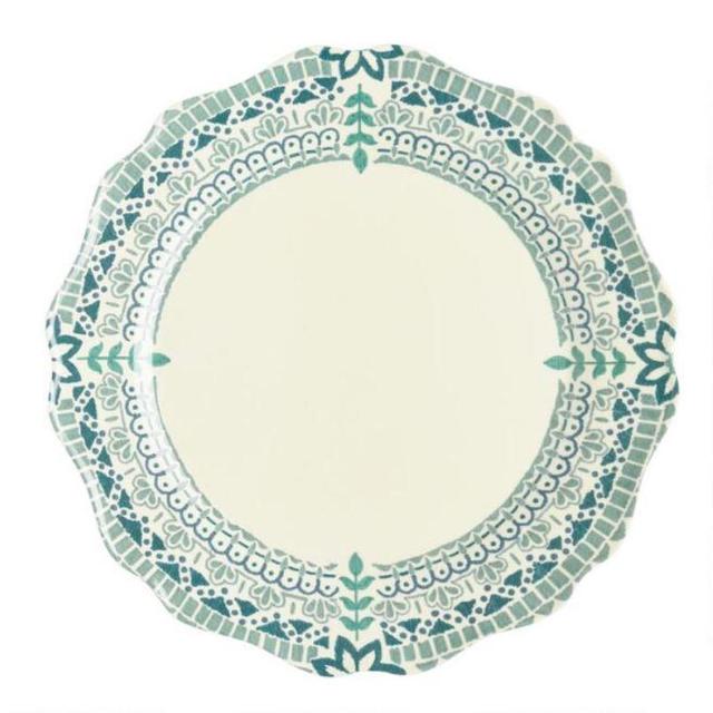 Aqua Floral Algarve Melamine Dinner Plates Set of 6