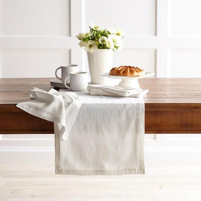 Linen Double Hemstitch Table Runner (cream)