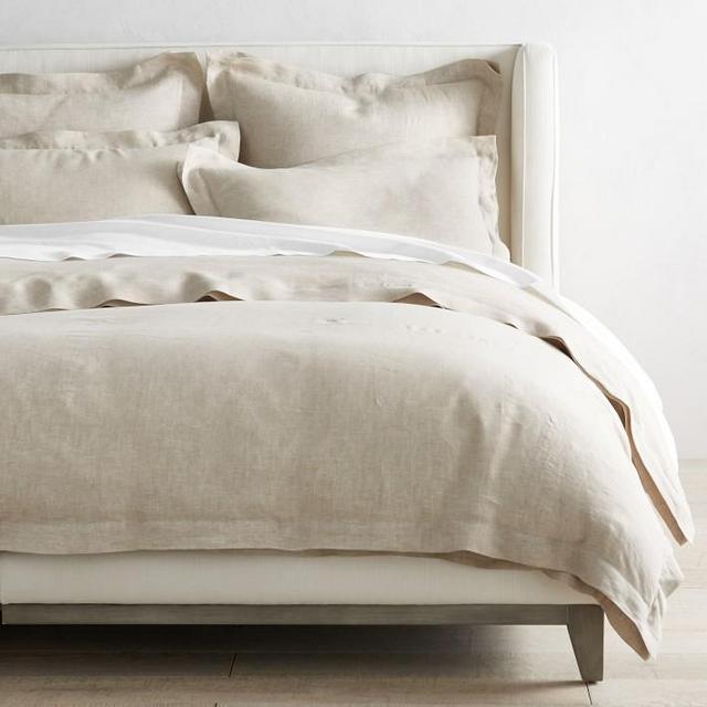 Chambers Linen Duvet Cover & Shams (queen size, flax)